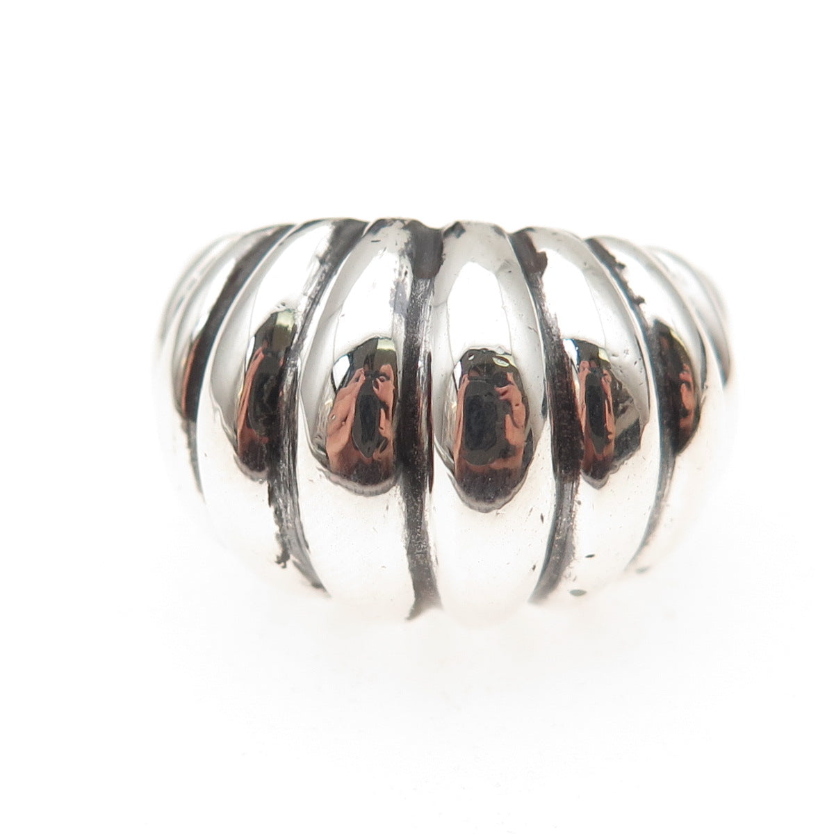 925 Sterling Silver Vintage Mexico Modernist Oxidized Dome Ring Size 7.5