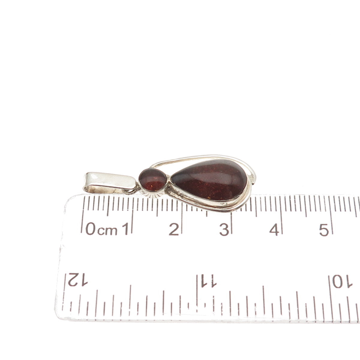 925 Sterling Silver Vintage Real Amber Modernist Teardrop Charm Pendant