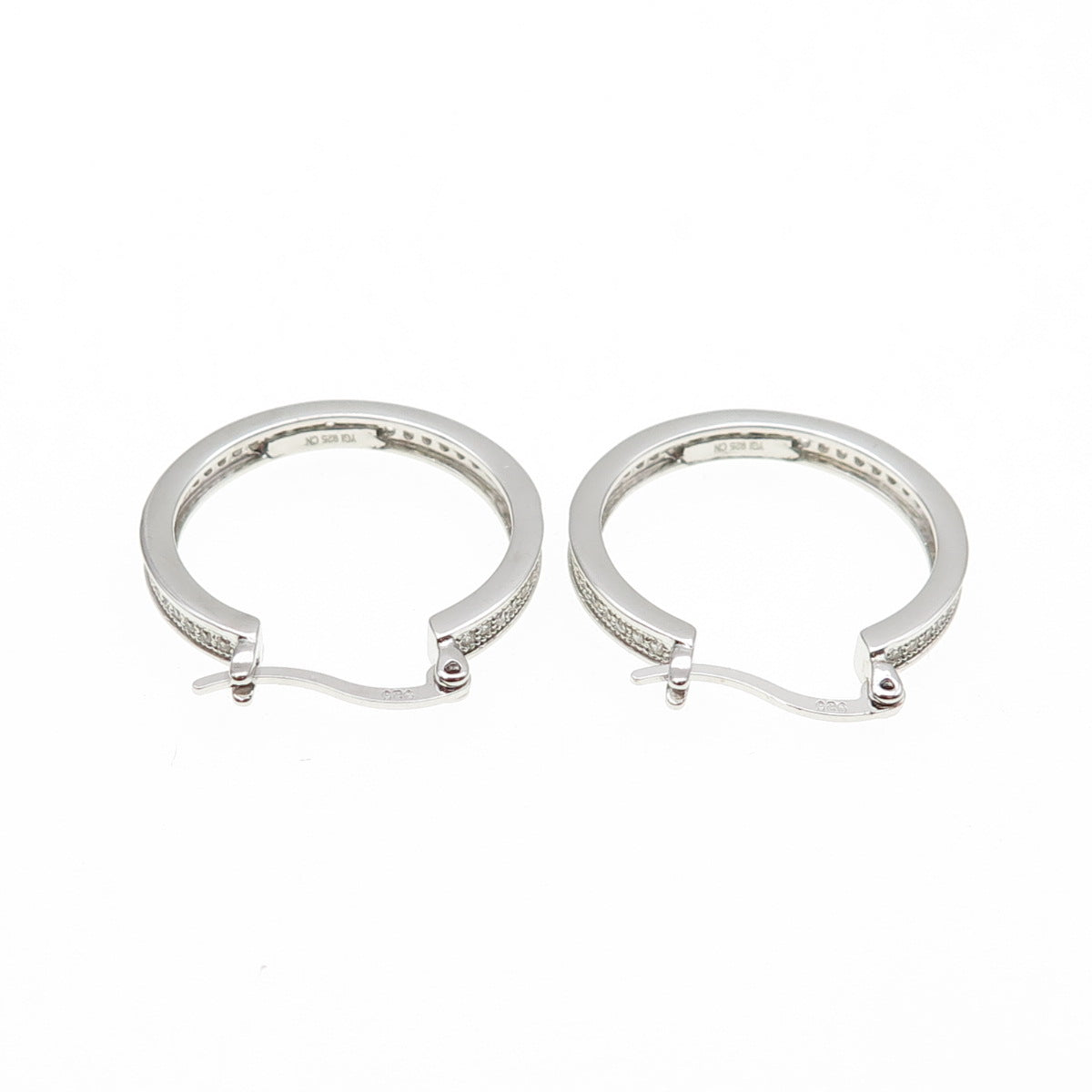 925 Sterling Silver Round-Cut C Z All Around Hoop Earrings
