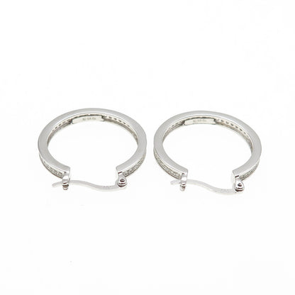 925 Sterling Silver Round-Cut C Z All Around Hoop Earrings
