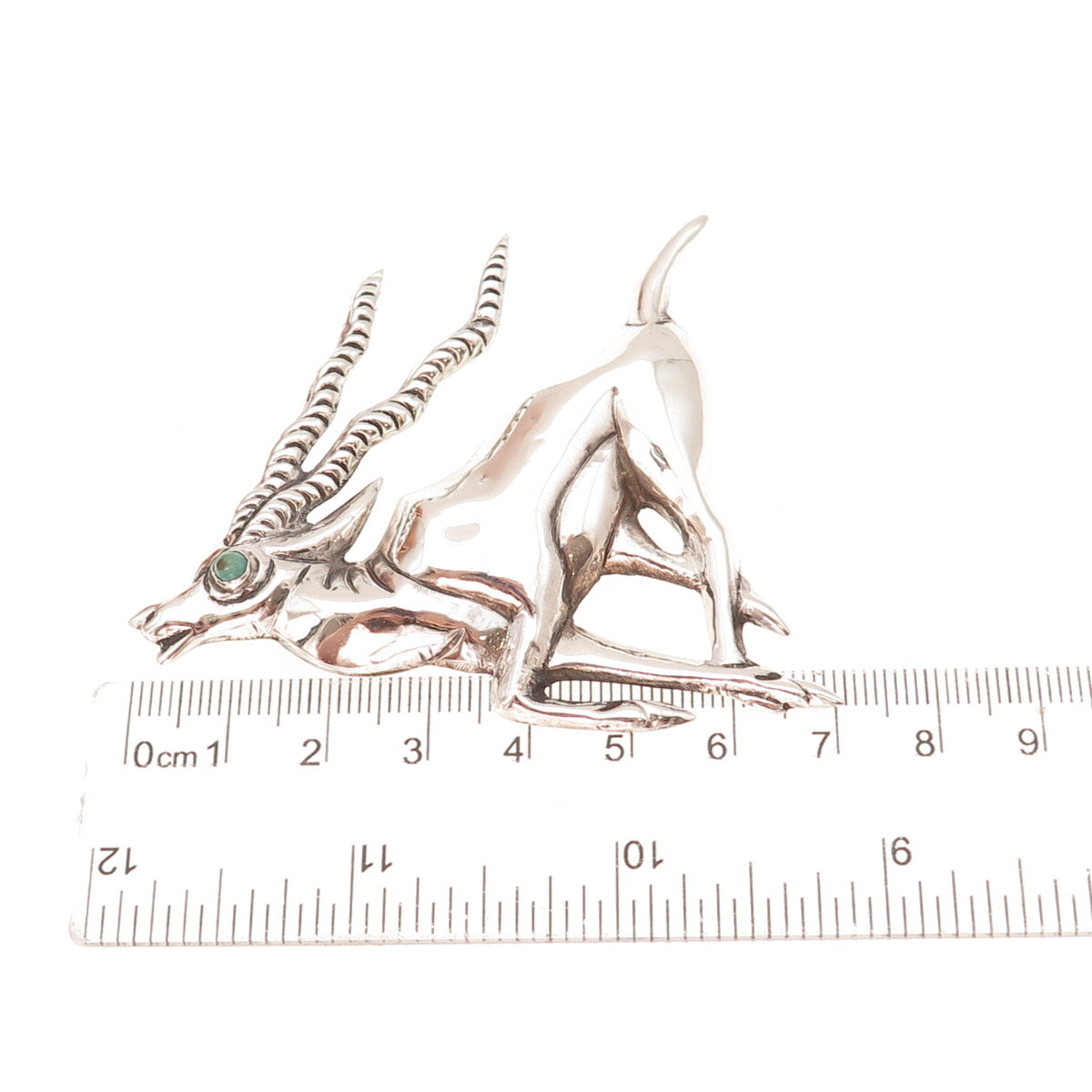 925 Sterling Silver Vintage Mexico Real Turquoise Gazelle Oxidized Pin Brooch