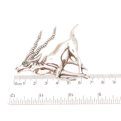 925 Sterling Silver Vintage Mexico Real Turquoise Gazelle Oxidized Pin Brooch