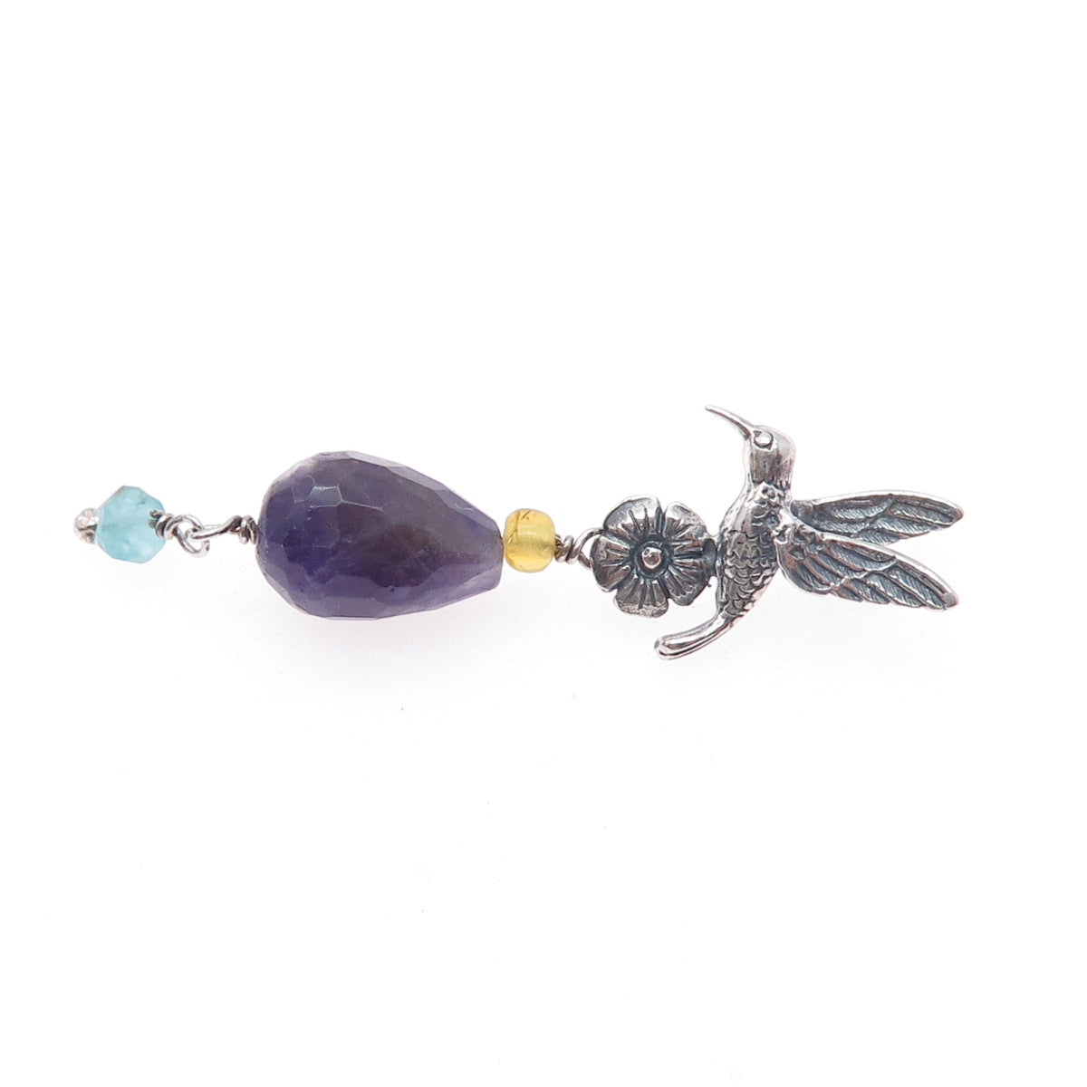 Le Papillon 925 Sterling Vintage Amethyst Citrine Aquamarine Hummingbird Pendant