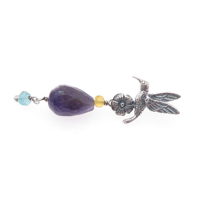 Le Papillon 925 Sterling Vintage Amethyst Citrine Aquamarine Hummingbird Pendant