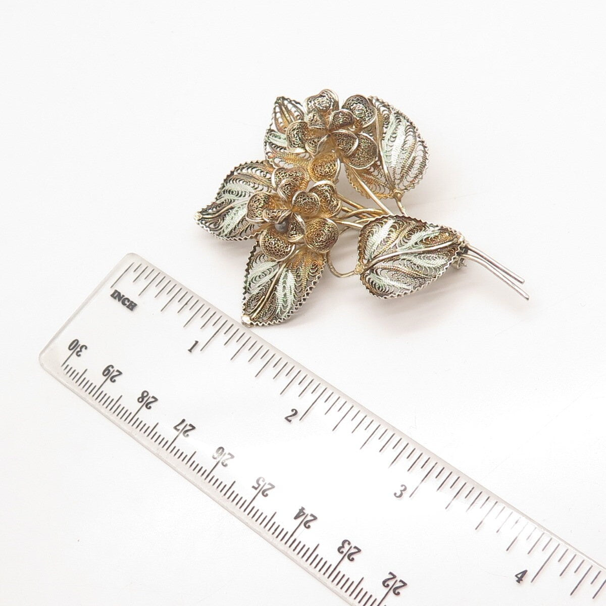 800 Silver Vintage Filigree Floral Pin Brooch