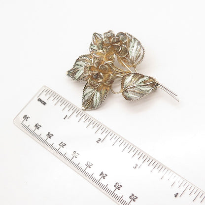 800 Silver Vintage Filigree Floral Pin Brooch