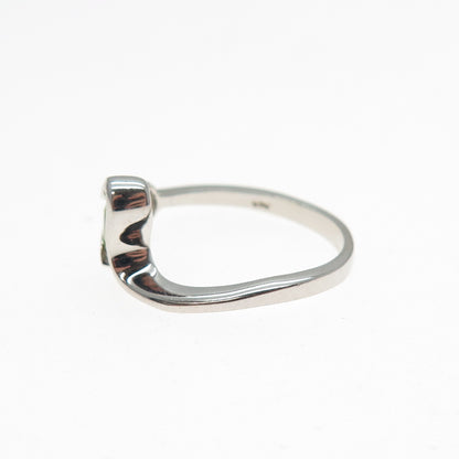 925 Sterling Silver Real Round-Cut Peridot Modernist Heart Ring Size 6.25