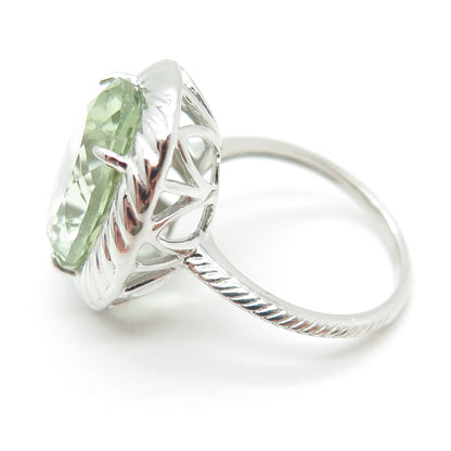 925 Sterling Silver Oval-Cut Green Amethyst Gemstone Twisted Ring Size 6.75