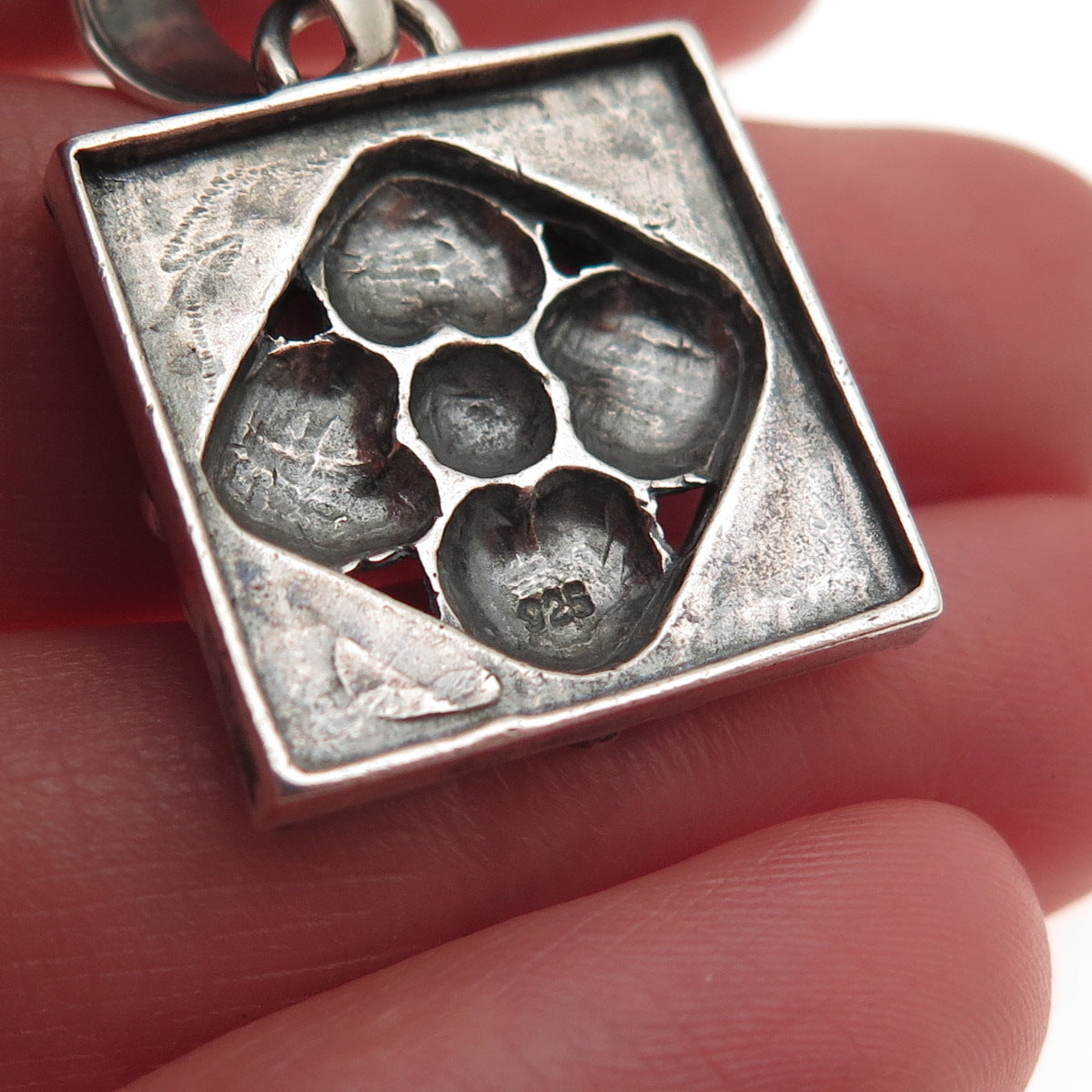 925 Sterling Silver Vintage Modernist Flower Oxidized Charm Pendant