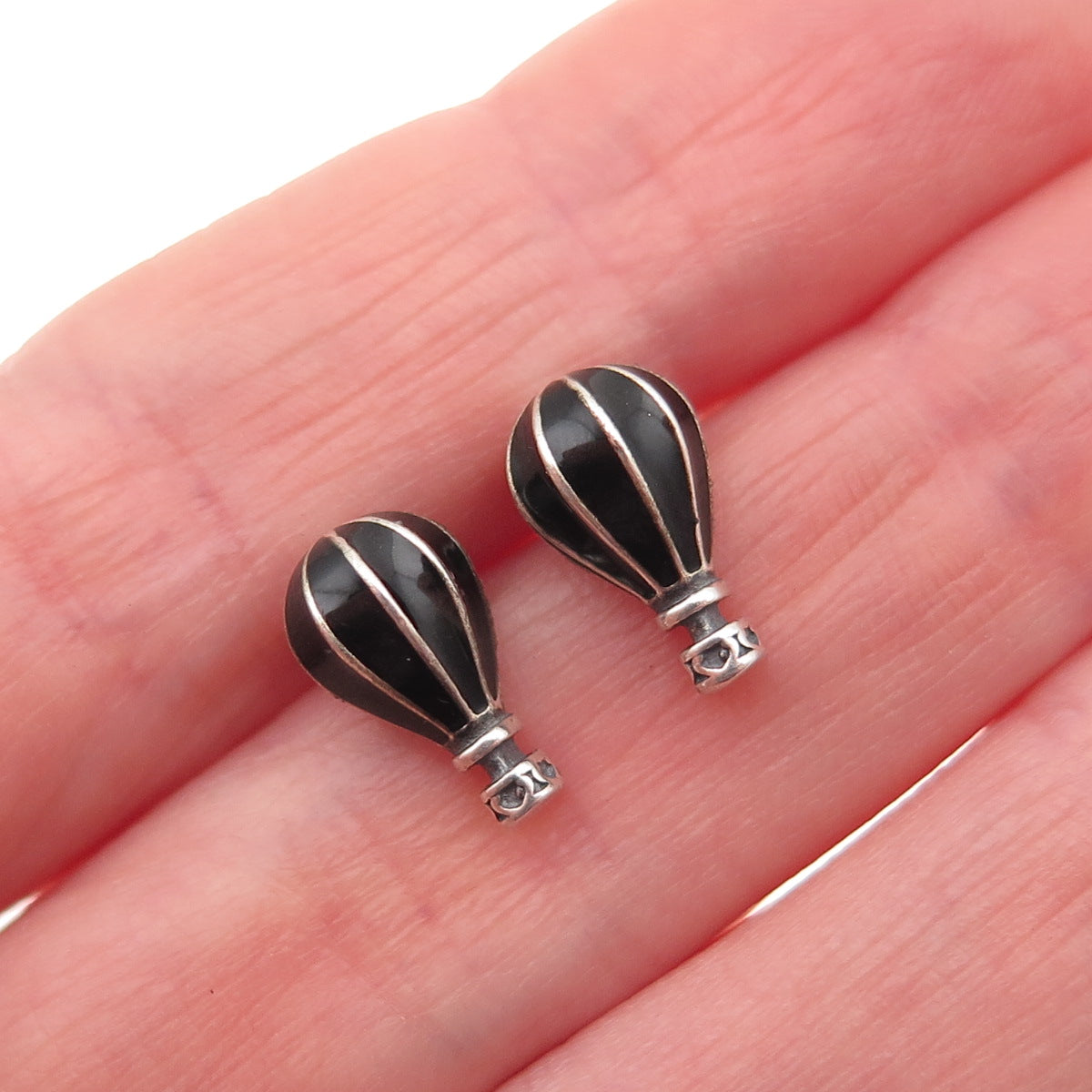 925 Sterling Silver Enamel Hot Air Balloon Stud Earrings