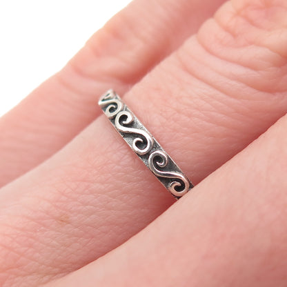 925 Sterling Silver Vintage Swirl Oxidized Stackable Band Ring Size 5.5