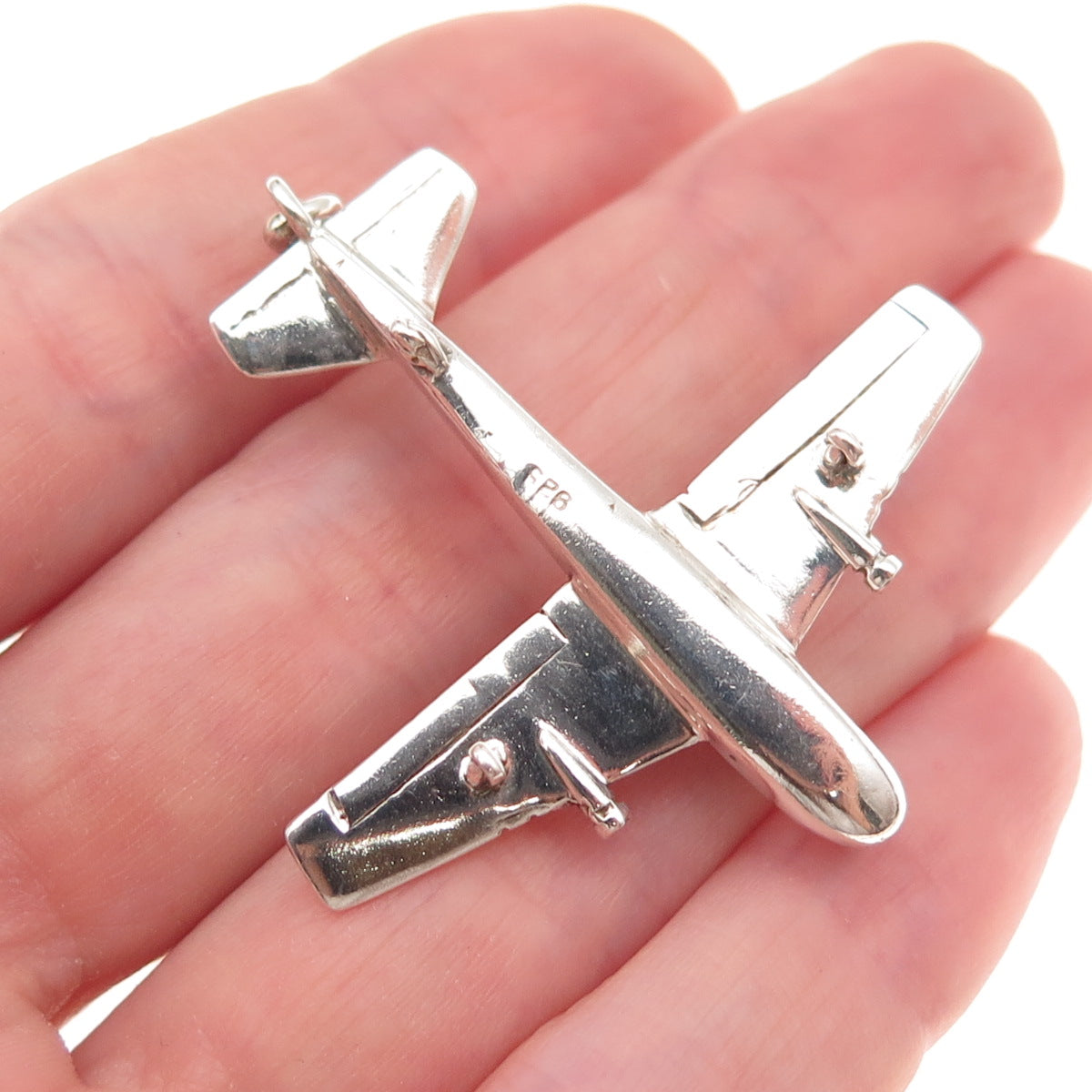 925 Sterling Silver Vintage Airplane Oxidized 3D Charm Pendant