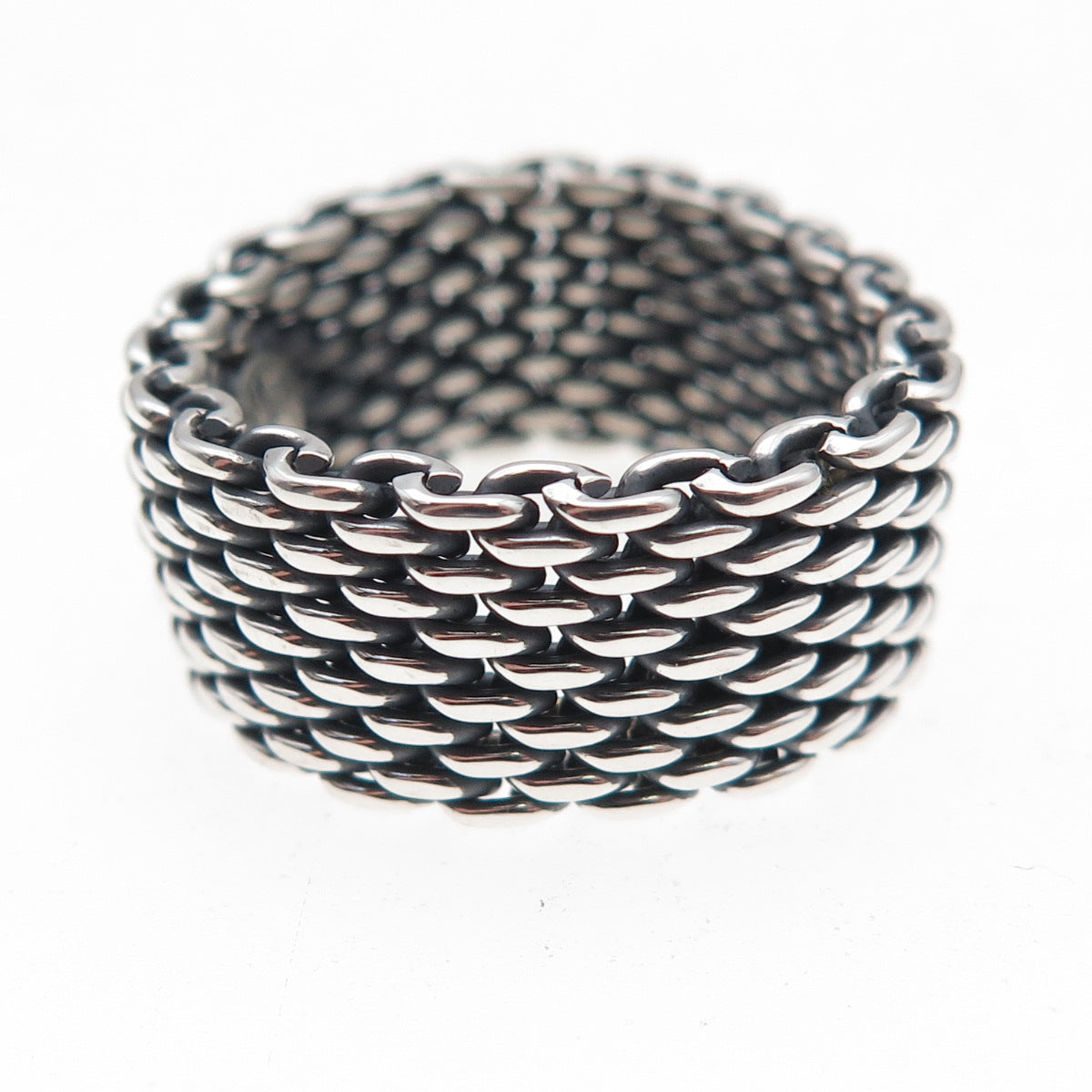 Tiffany & Co. 925 Sterling Silver Vintage Somerset Mesh Ring Size 8