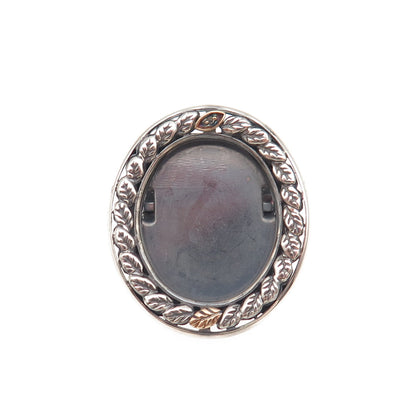 925 Sterling Silver 10K Gold Vintage Real Diamond Picture Frame Brooch / Pendant