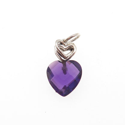 Sun 925 Sterling Silver Real Amethyst Heart Mini Charm Pendant