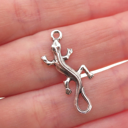 925 Sterling Silver Vintage Lizard Oxidized Charm Pendant
