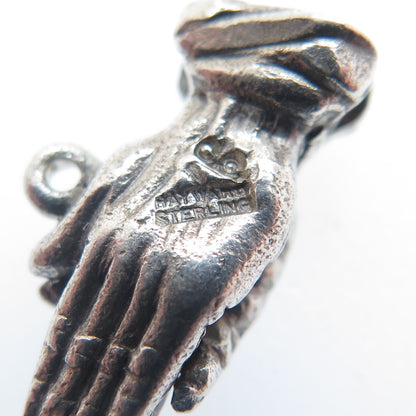 HAYWARD 925 Sterling Antique Stanhope Prayer Hands Oxidized Minimalist Pendant
