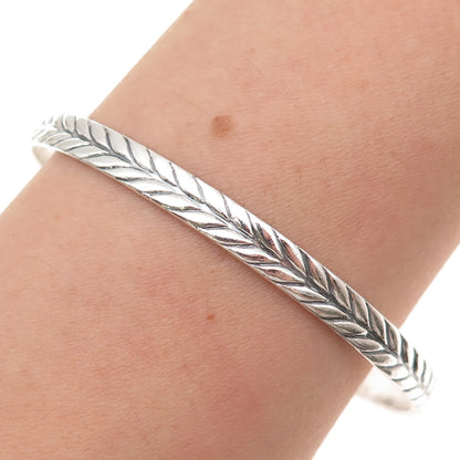 Beau 925 Sterling Silver Antique Art Deco Laurel Oxidized Bangle Bracelet 8"
