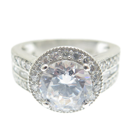 925 Sterling Silver Round & Baguette-Cut C Z Promise Ring Size 7