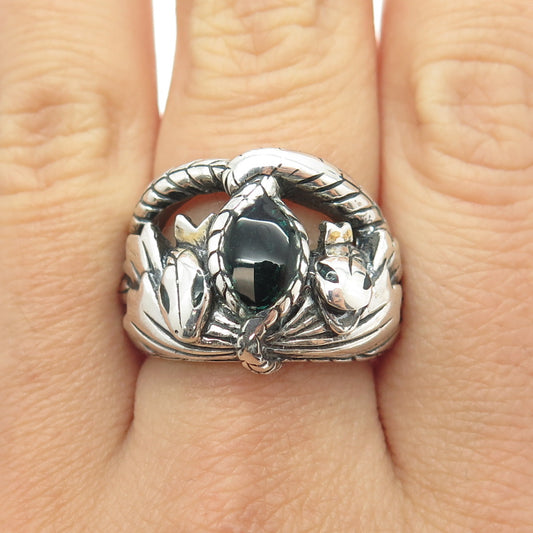 NLP TNC INC 925 Sterling Silver Vintage Real Black Onyx Snake Ring Size 8.25