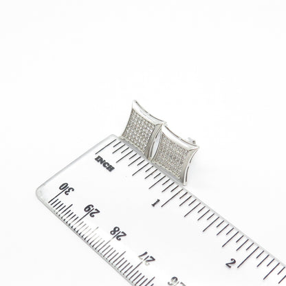925 Sterling Silver C Z Square Stud Earrings