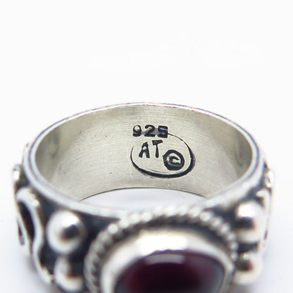 925 Sterling Silver Vintage Real Amethyst Gemstone Ethnic Ring Size 7.25