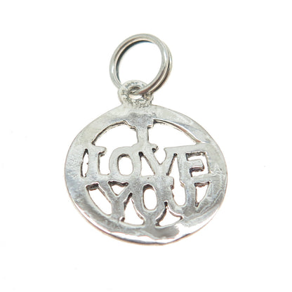 925 Sterling Silver Vintage "I Love You" Round Charm Pendant