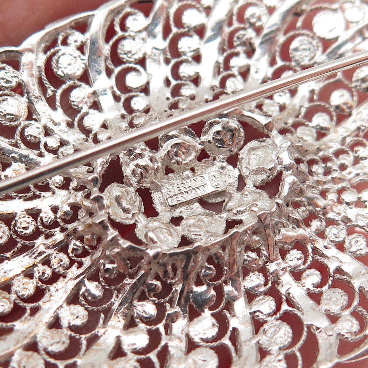 925 Sterling Silver Vintage Germany Filigree Floral Pin Brooch