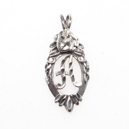 MORNING SUN JEWELRY 925 Sterling Silver Vintage Letter "A" Initial Rose Pendant