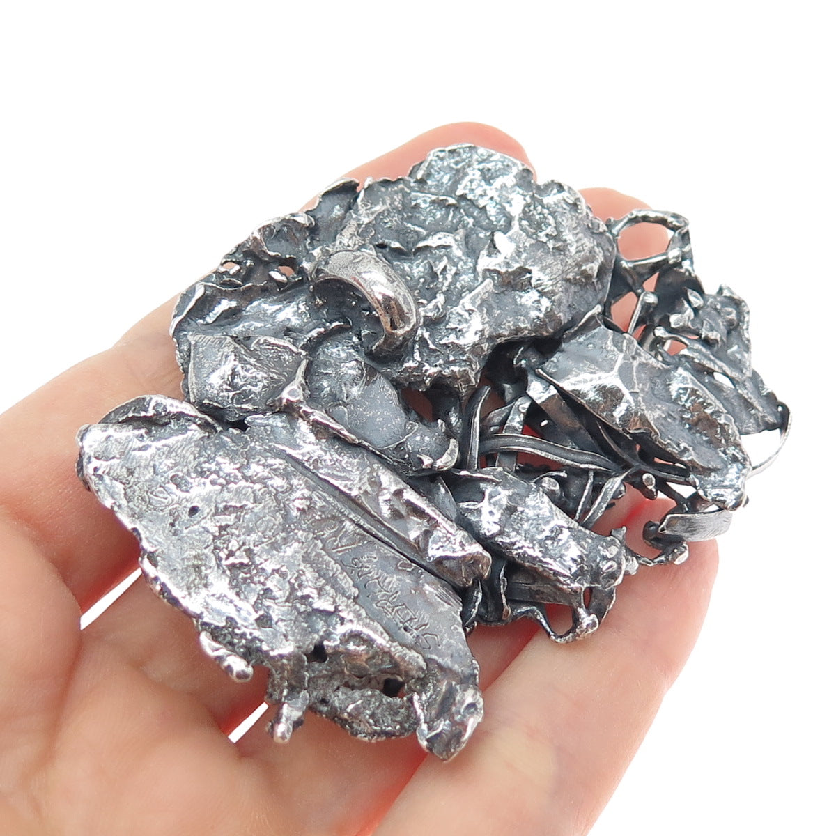 925 Sterling Silver Vintage Meteorite-Style Solid 57.7g Oxidized Slide Pendant