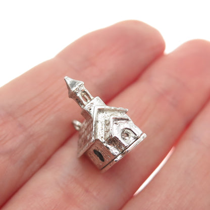 925 Sterling Silver Vintage Old Church Minimalist 3D Charm Pendant