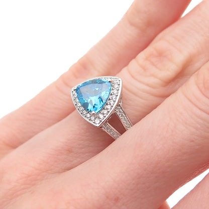 925 Sterling Silver Triangle-Cut Blue & Round-Cut White C Z Ring Size 6