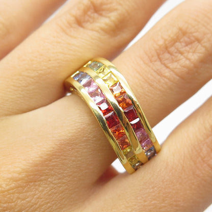 925 Sterling Silver Gold Plated Multi-Color C Z Wavy Ring Size 7.25