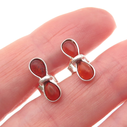 925 Sterling Silver Vintage Real Amber Modernist Bow Stud Earrings