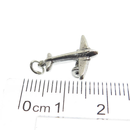 925 Sterling Silver Antique Art Deco Airplane 3D Charm Pendant