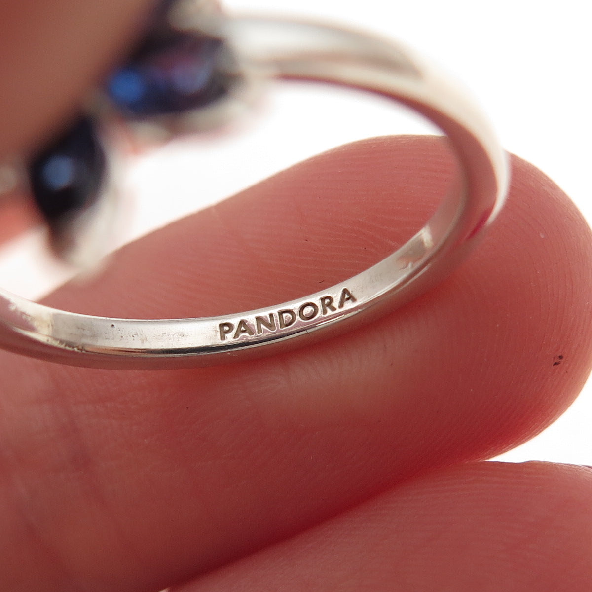 Pandora Sterling Silver Blue & White C Z Sparkling Herbarium Ring Size 6.75