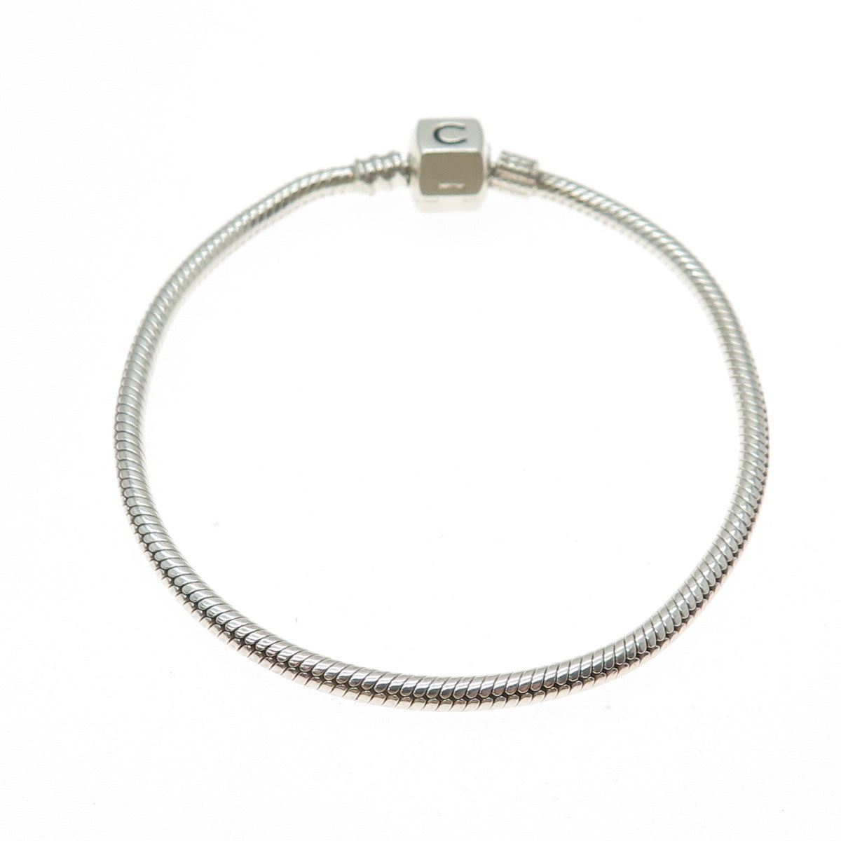 CHAMILIA 925 Sterling Silver Letter C Clip Bead Snake Link Bracelet 7.25"