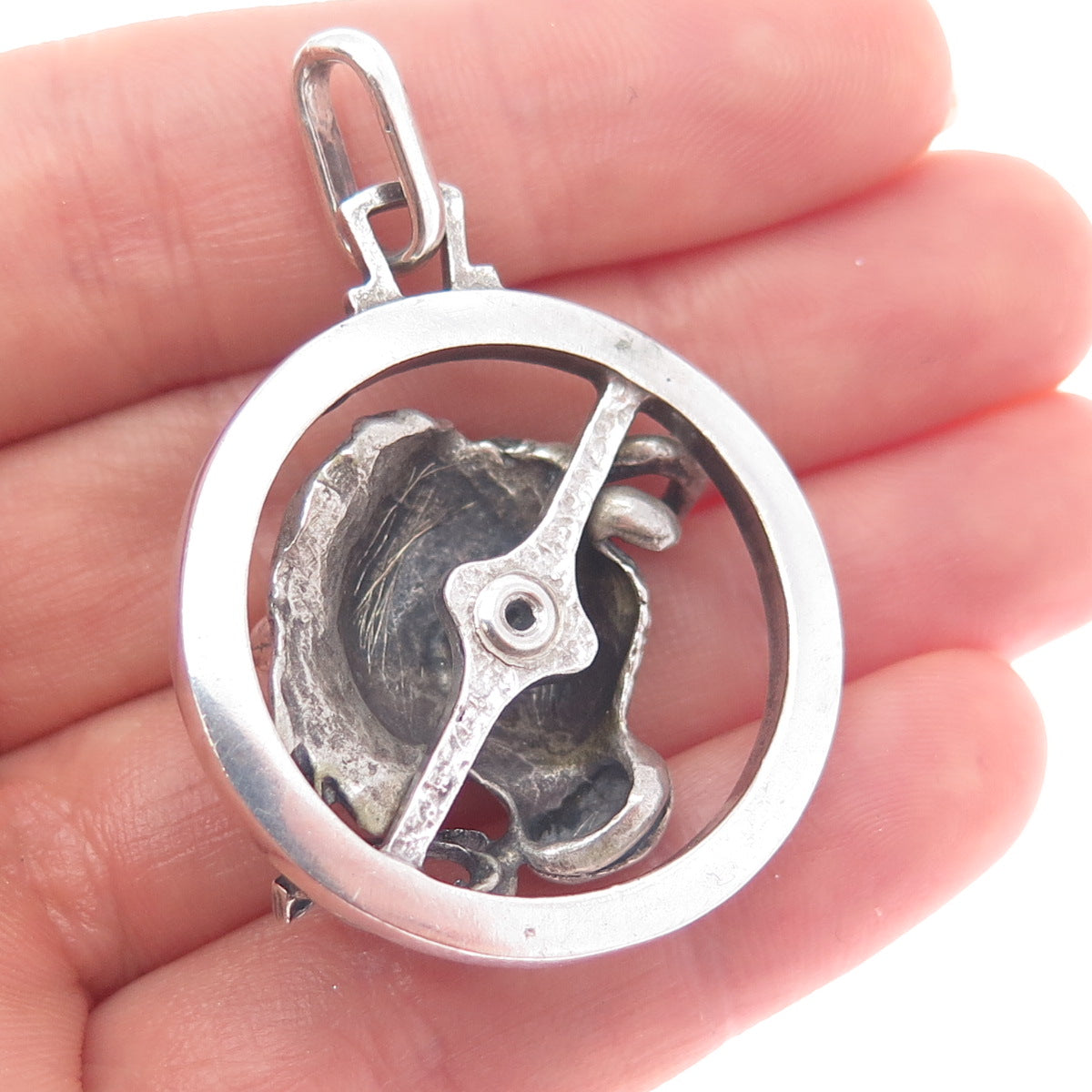 800 Silver Antique Art Deco Italy Enamel Taurus Zodiac Oxidized Charm Pendant