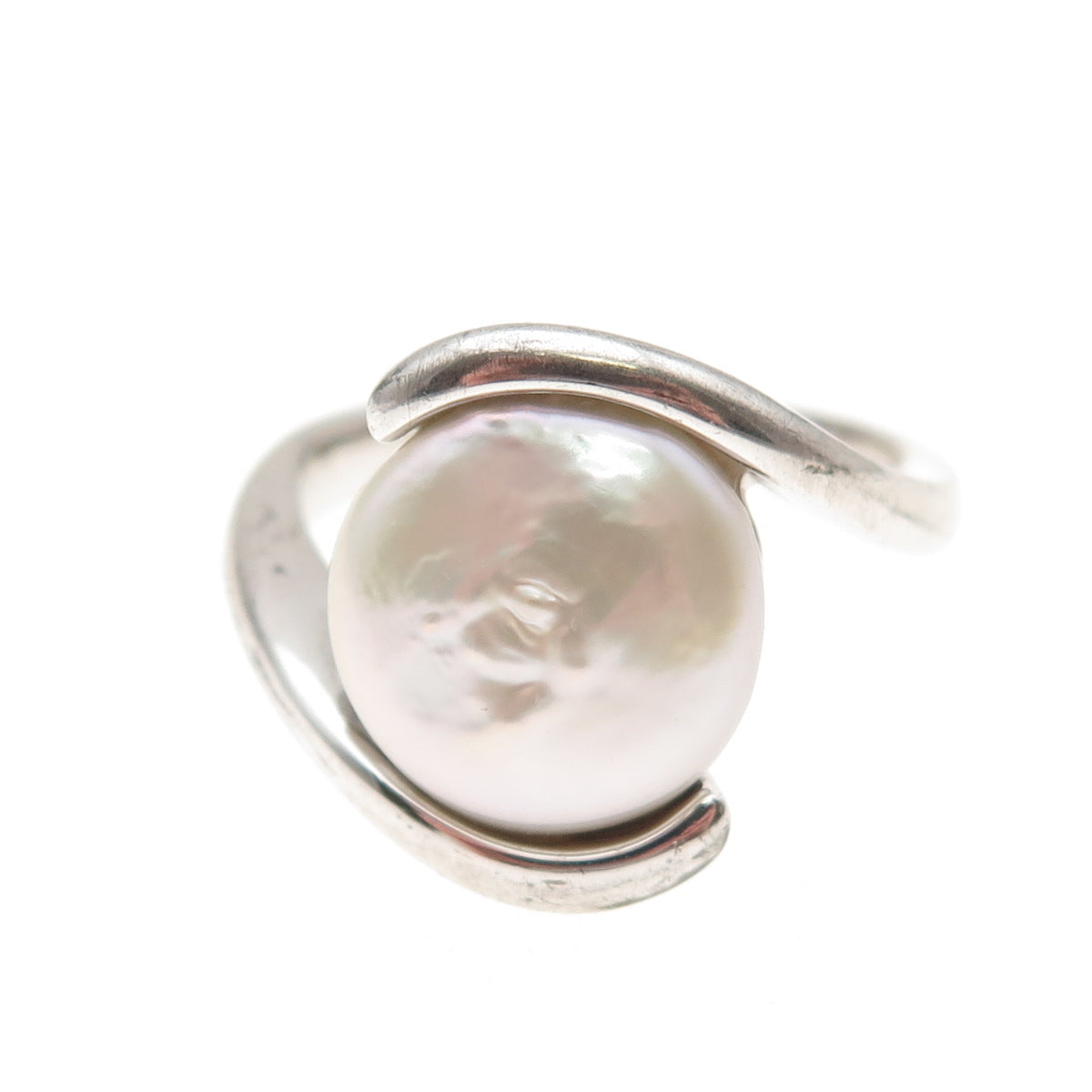 925 Sterling Silver Real Pearl Bypass Ring Size 10.25
