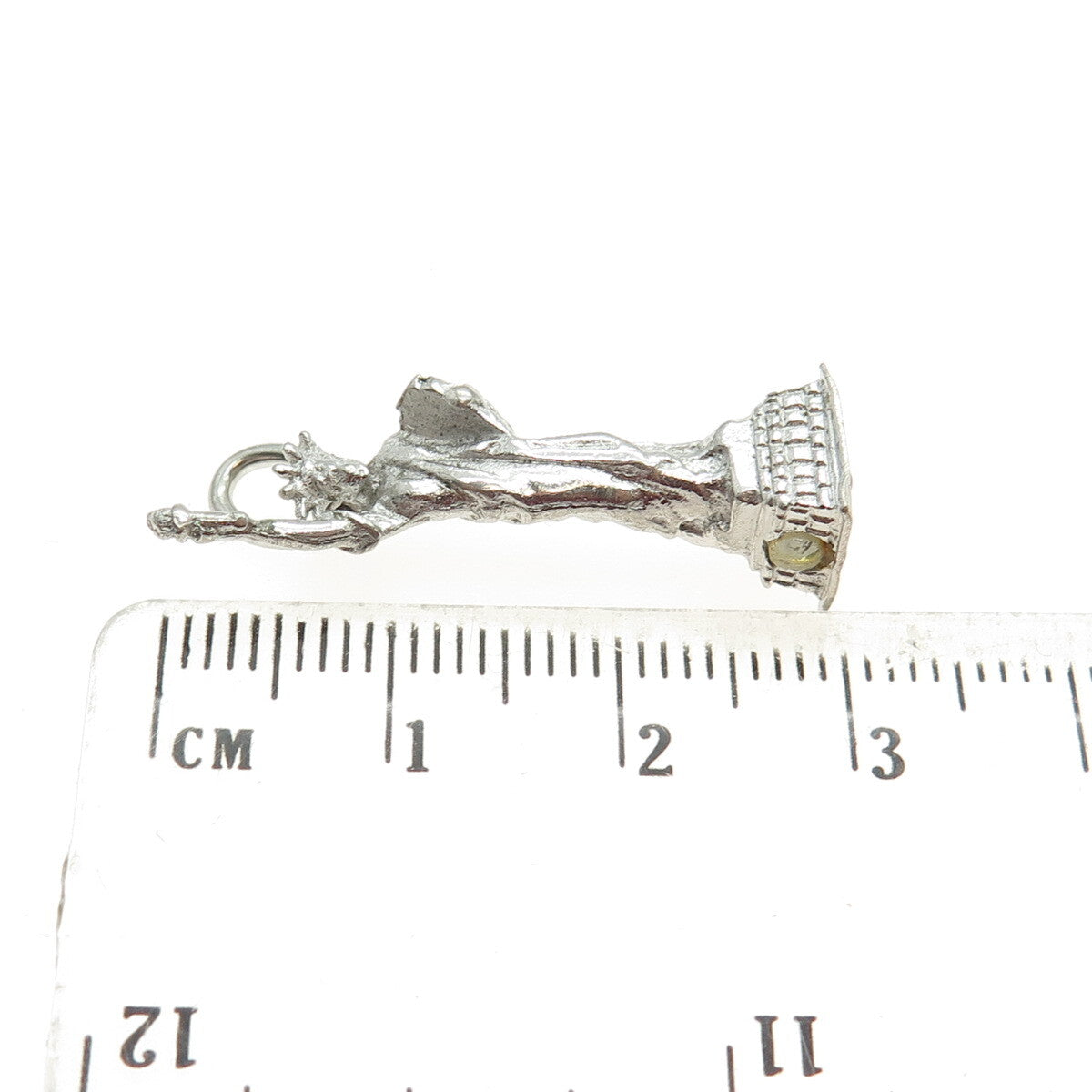 925 Sterling Silver Vintage Lemon Glass Statue of Liberty 3D Pendant