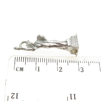 925 Sterling Silver Vintage Lemon Glass Statue of Liberty 3D Pendant