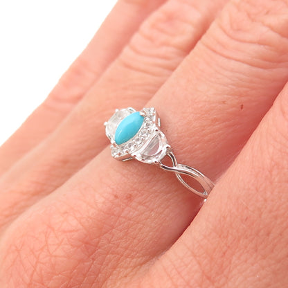 Chuck Clemency 925 Sterling Silver Real Turquoise & White Topaz Ring Size 8