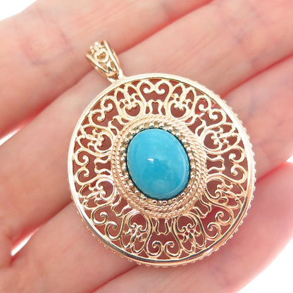 ROSS SIMONS Sterling Silver Gold Plated Vintage Real Turquoise Ornate Pendant