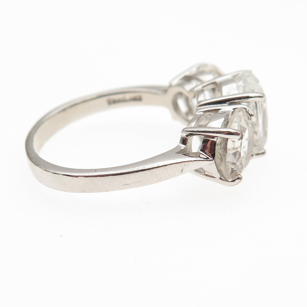 925 Sterling Silver Real Oval & Round-Cut White Topaz Engagement Ring Size 7