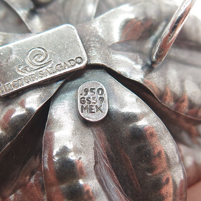 HECTOR SALGADO 950 Silver Vintage Mexico Sunstone Flower Oxidized Slide Pendant