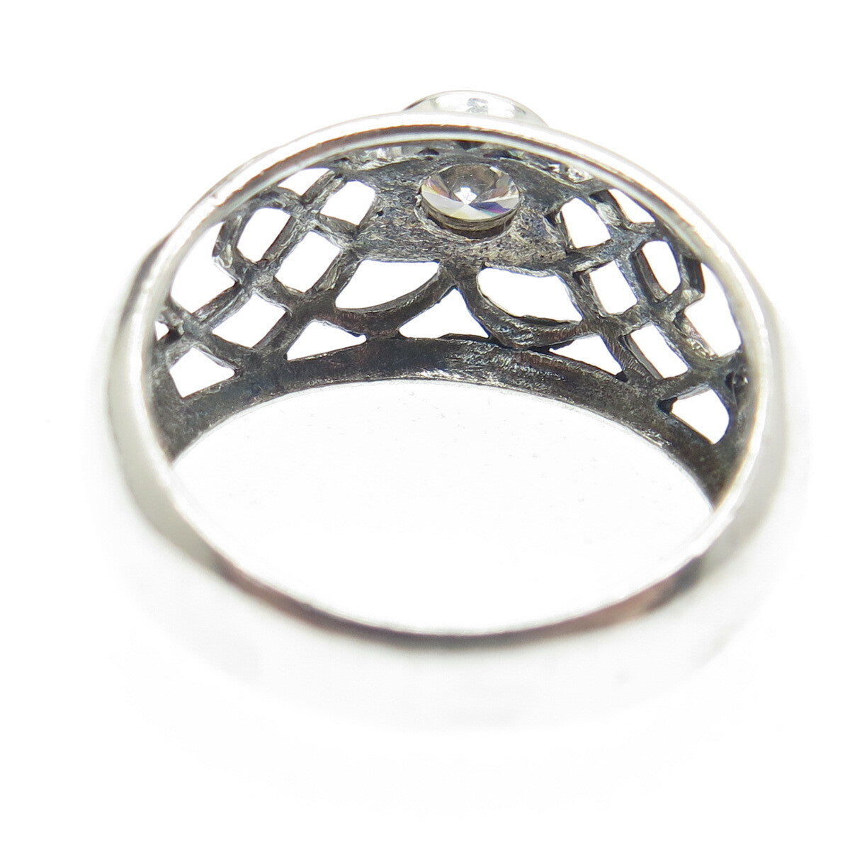 925 Sterling Silver Vintage Round-Cut C Z Woven Ring Size 8.25