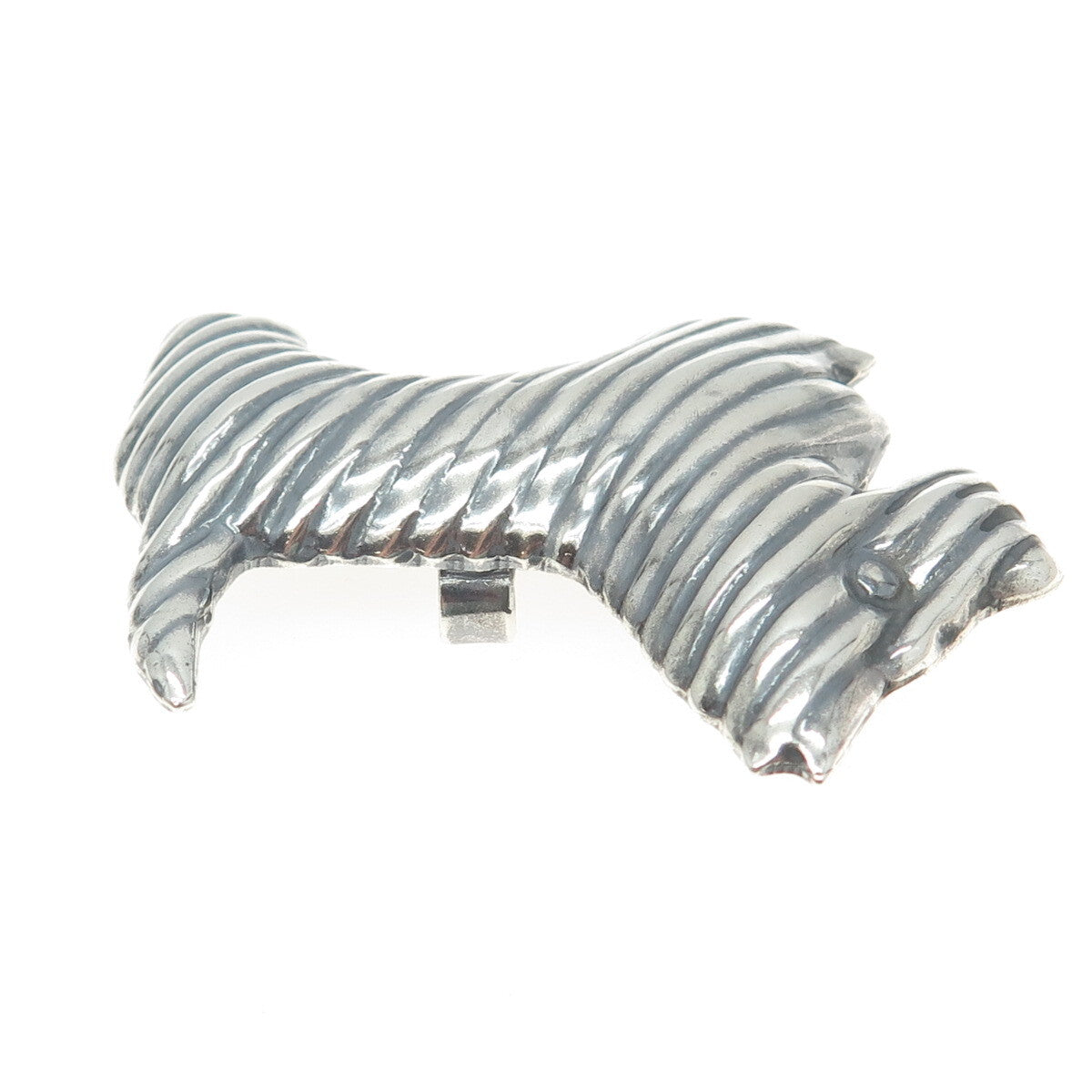 925 Sterling Silver Vintage Mexico Ribbed Puffy Scottish Terrier Dog Pin Pendant