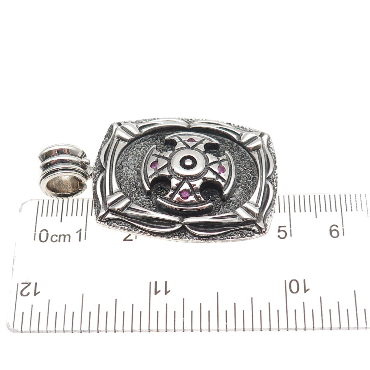 Jolusa 925 Sterling Silver Real Ruby Cross Oxidized Pendant