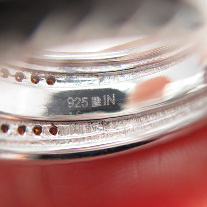 925 Sterling Silver Real Round-Cut Cognac Diamond Multi-Row Ring Size 6.25