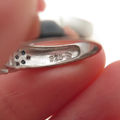 925 Sterling Silver Real Blue & White Diamond Belt Buckle Ring Size 6.25